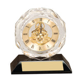 Clear Crystal Clock on Black Pedestal Base
